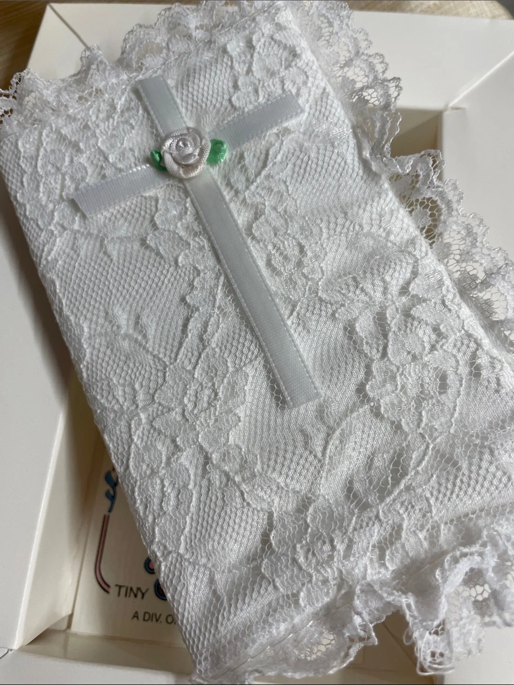 Vintage Tiny Treasures White Lace Keepsake Christening Bible for Baby